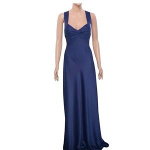 Calvin Klein Midnight Blue Satin Formal Dress with Criss Cross Back